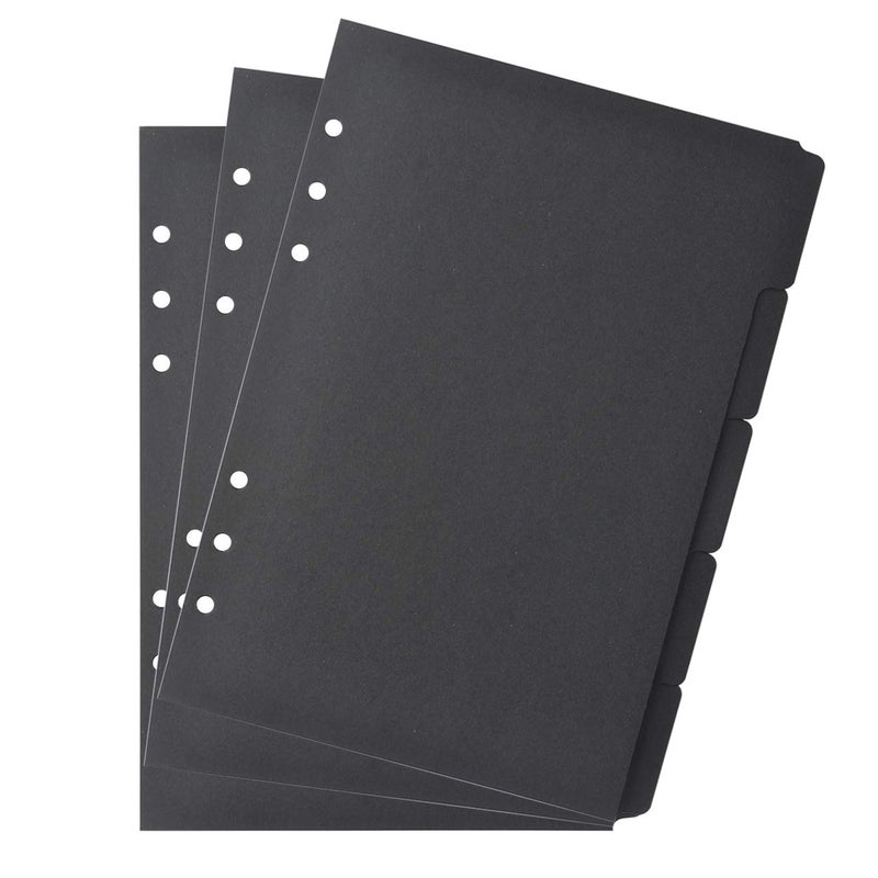 Bluecell World Bluecell 3 Sets Black Color Paper Divider Index Page Tab Cards for 6-Holes Ring Binders Notebooks Travel Diary Journal Planner (A5 Black) - Image 1